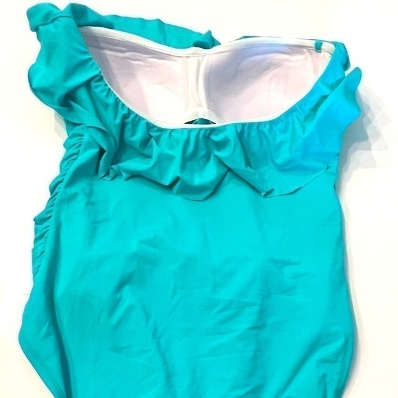 Bleu by Rod Beattie Shirred Ruffle Bandeau Mio One-Piece Swimsuit Wave Runner 8 - Picture 7 of 10